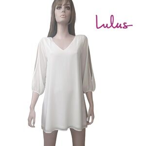 Lulu's Chiffon Cold Shoulder Shift Dress Tunic Wedding open sleeve Flowy Angelic